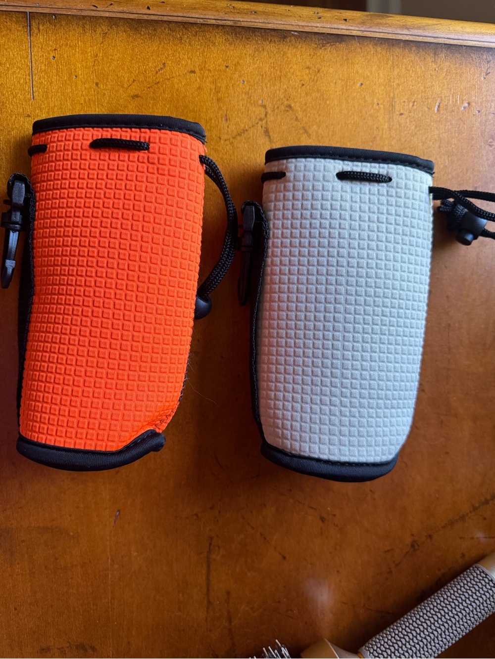 2 Neoprene Water Bottle Pouches — Orange and Light Gray